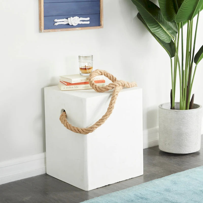 Table d'appoint d'extérieur contemporaine en fibre d'argile - 15 x 15 x 18