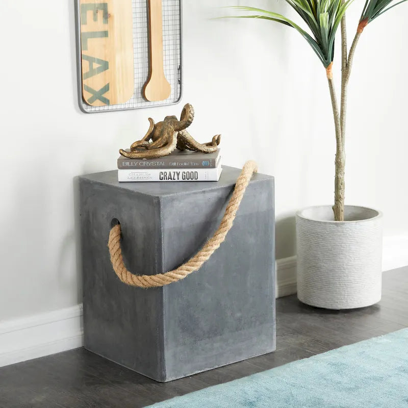 Table d'appoint d'extérieur contemporaine en fibre d'argile - 15 x 15 x 18