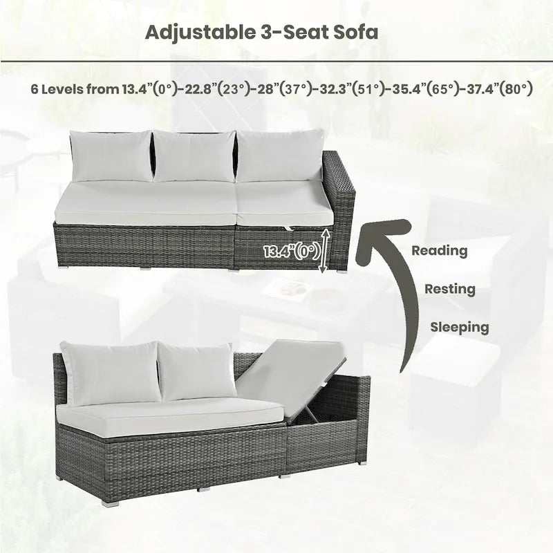 Ensemble de meubles de salle à manger d'angle TOPMAX 6 pièces en résine tressée avec assise réglable et coffre de rangement