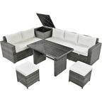 Ensemble de meubles de salle à manger d'angle TOPMAX 6 pièces en résine tressée avec assise réglable et coffre de rangement