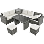Ensemble de meubles de salle à manger d'angle TOPMAX 6 pièces en résine tressée avec assise réglable et coffre de rangement