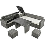 Ensemble de meubles de salle à manger d'angle TOPMAX 6 pièces en résine tressée avec assise réglable et coffre de rangement