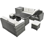 Ensemble de meubles de salle à manger d'angle TOPMAX 6 pièces en résine tressée avec assise réglable et coffre de rangement