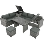 Ensemble de meubles de salle à manger d'angle TOPMAX 6 pièces en résine tressée avec assise réglable et coffre de rangement