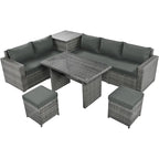 Ensemble de meubles de salle à manger d'angle TOPMAX 6 pièces en résine tressée avec assise réglable et coffre de rangement