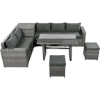 Ensemble de meubles de salle à manger d'angle TOPMAX 6 pièces en résine tressée avec assise réglable et coffre de rangement
