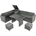 Ensemble de meubles de salle à manger d'angle TOPMAX 6 pièces en résine tressée avec assise réglable et coffre de rangement