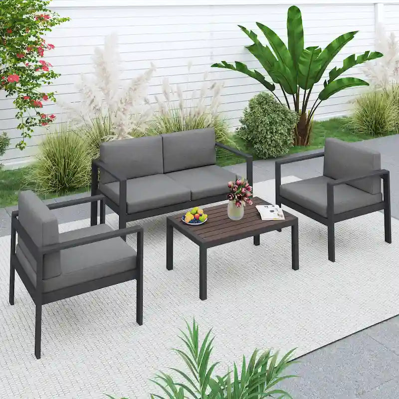 Ensemble de canapés modernes en aluminium 4 pièces pour terrasse et jardin extérieur