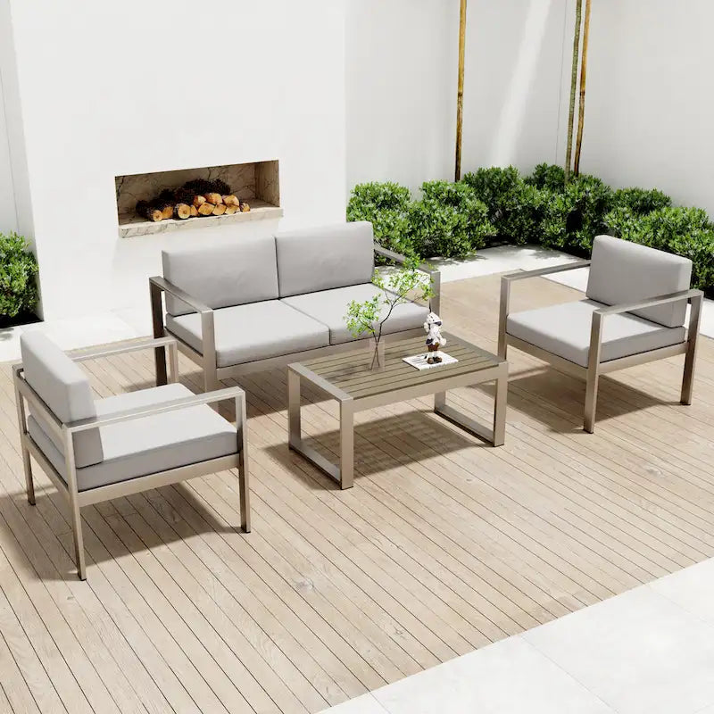 Ensemble de canapés modernes en aluminium 4 pièces pour terrasse et jardin extérieur