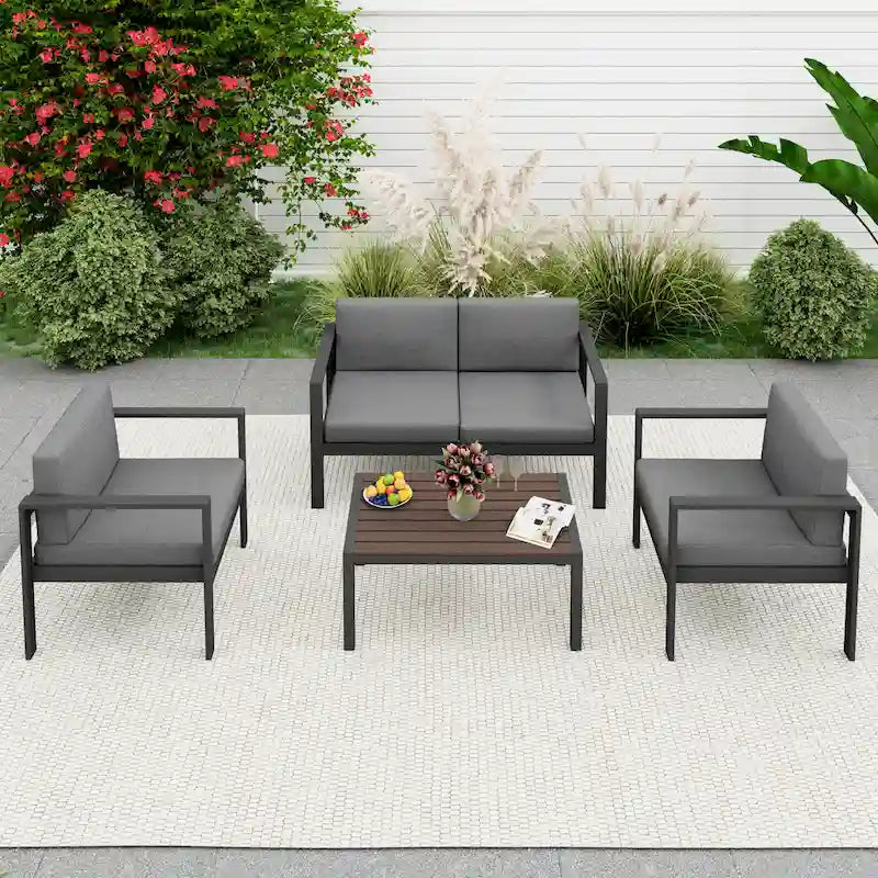 Ensemble de canapés modernes en aluminium 4 pièces pour terrasse et jardin extérieur