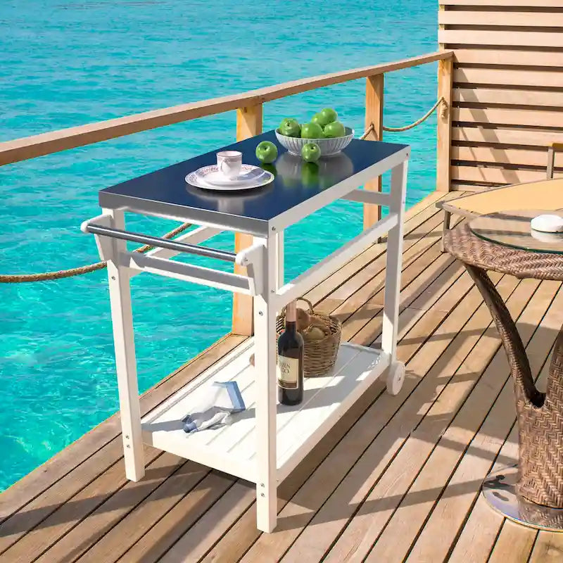 Chariot de préparation extérieur avec table à manger pour four à pizza, barbecue de terrasse ou de jardin