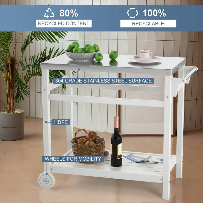 Chariot de préparation extérieur avec table à manger pour four à pizza, barbecue de terrasse ou de jardin