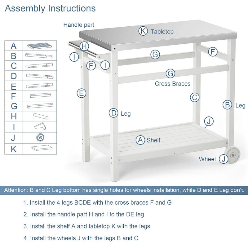 Chariot de préparation extérieur avec table à manger pour four à pizza, barbecue de terrasse ou de jardin