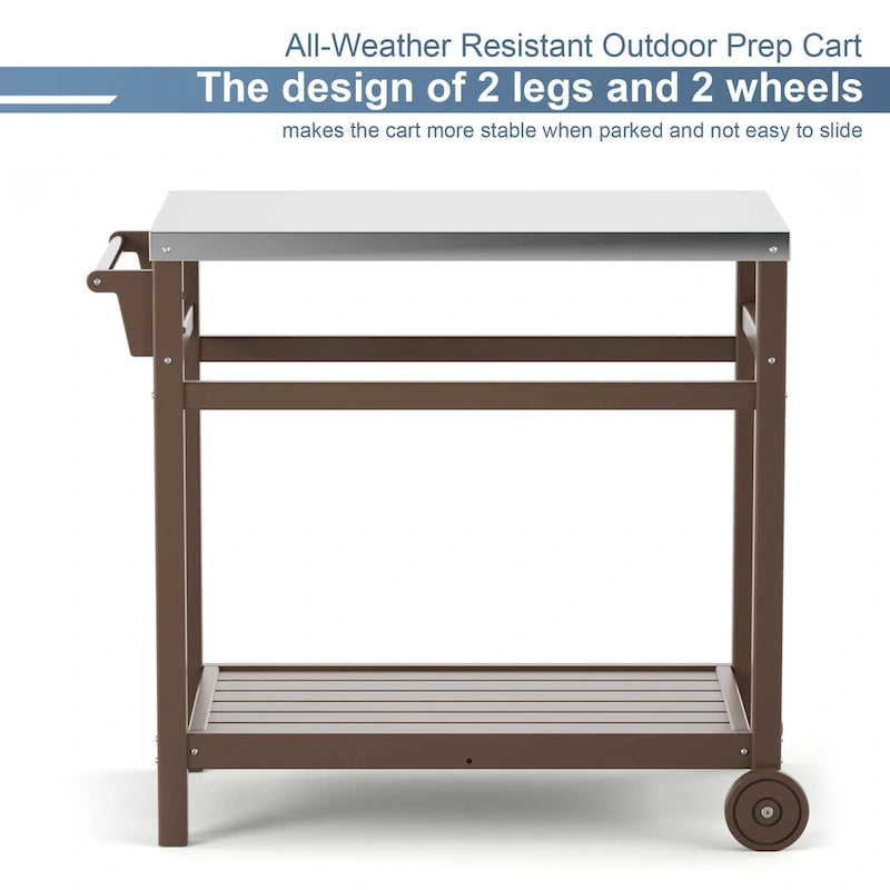 Chariot de préparation extérieur avec table à manger pour four à pizza, barbecue de terrasse ou de jardin