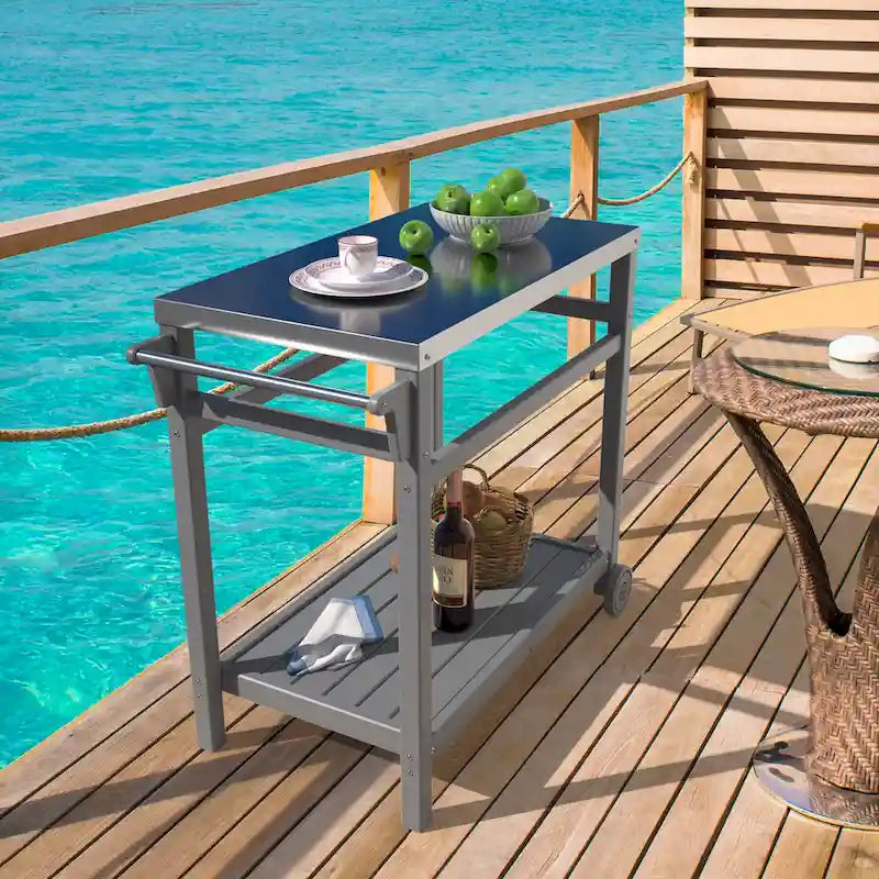 Chariot de préparation extérieur avec table à manger pour four à pizza, barbecue de terrasse ou de jardin