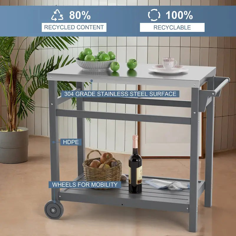 Chariot de préparation extérieur avec table à manger pour four à pizza, barbecue de terrasse ou de jardin