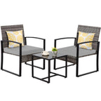 Ensemble bistro en résine tressée 3 pièces, chaises de patio extérieures avec table basse