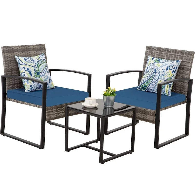 Ensemble bistro en résine tressée 3 pièces, chaises de patio extérieures avec table basse