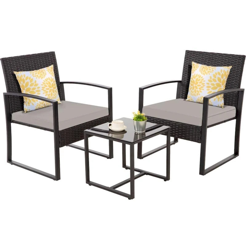 Ensemble bistro en résine tressée 3 pièces, chaises de patio extérieures avec table basse