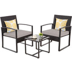 Ensemble bistro en résine tressée 3 pièces, chaises de patio extérieures avec table basse