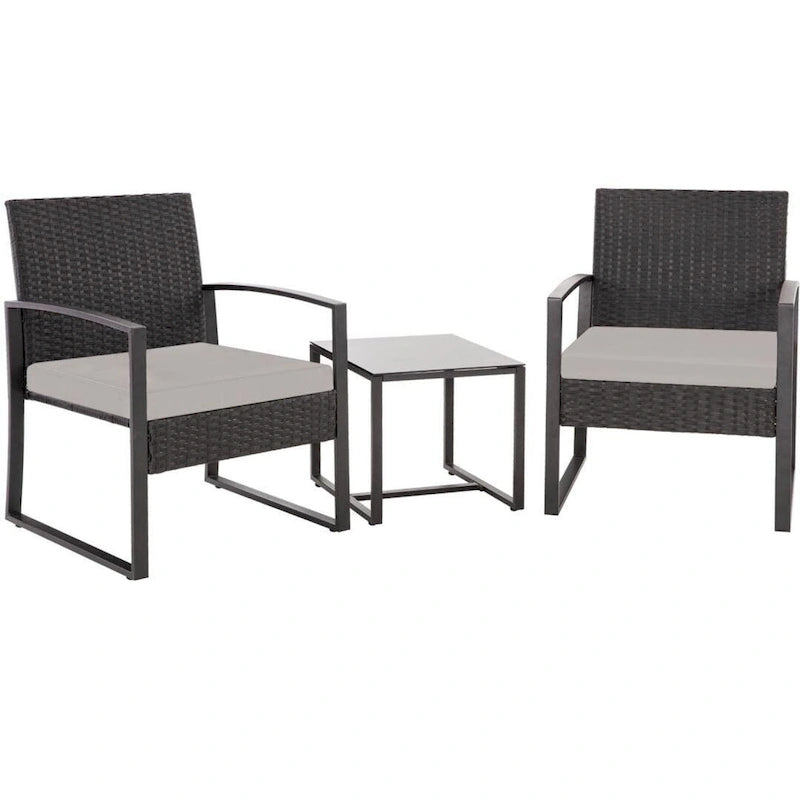 Ensemble bistro en résine tressée 3 pièces, chaises de patio extérieures avec table basse