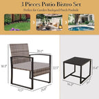 Ensemble bistro en résine tressée 3 pièces, chaises de patio extérieures avec table basse