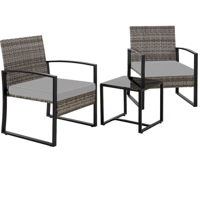 Ensemble bistro en résine tressée 3 pièces, chaises de patio extérieures avec table basse