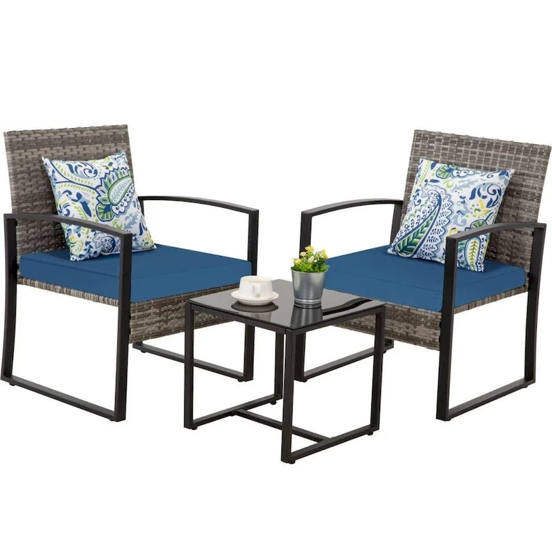 Ensemble bistro en résine tressée 3 pièces, chaises de patio extérieures avec table basse