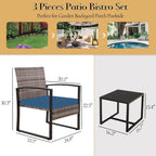 Ensemble bistro en résine tressée 3 pièces, chaises de patio extérieures avec table basse