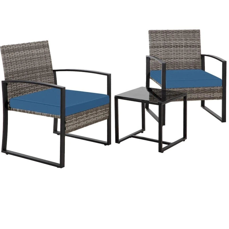 Ensemble bistro en résine tressée 3 pièces, chaises de patio extérieures avec table basse