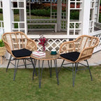 Ensemble de conversation de 3 chaises de jardin en osier avec coussins - 54 cm (L) x 60 cm (l) x 80 cm (H)