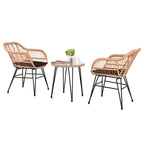Ensemble de conversation de 3 chaises de jardin en osier avec coussins - 54 cm (L) x 60 cm (l) x 80 cm (H)