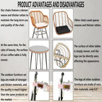Ensemble de conversation de 3 chaises de jardin en osier avec coussins - 54 cm (L) x 60 cm (l) x 80 cm (H)