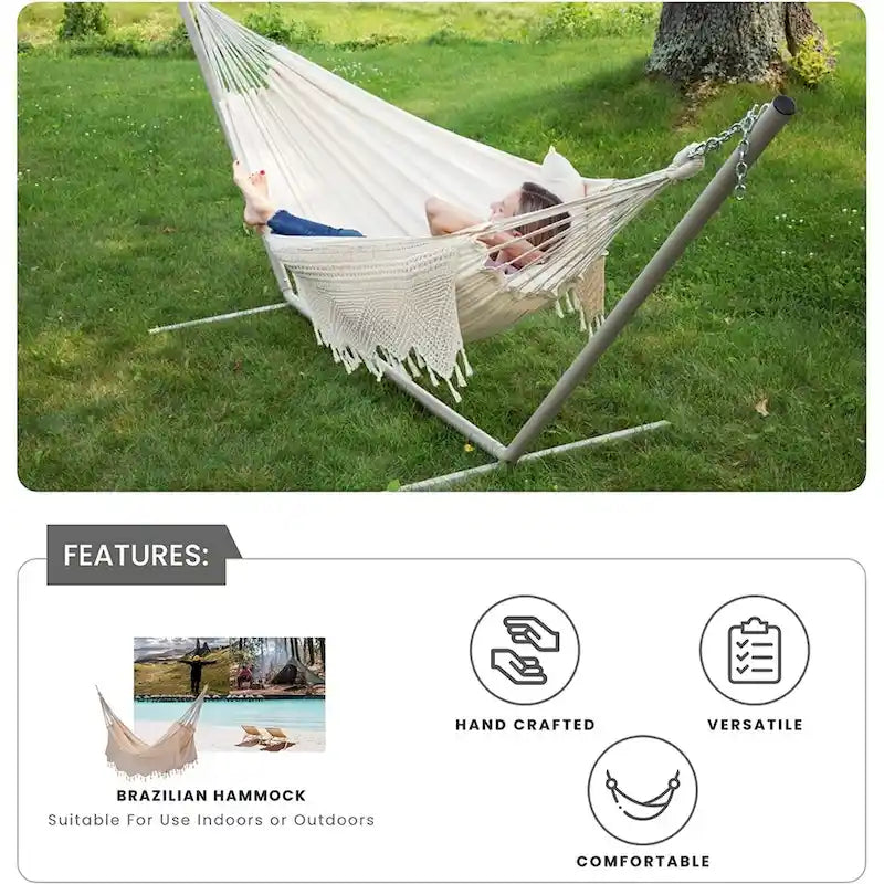 Hamac de patio brésilien en coton, balancelle d'extérieur