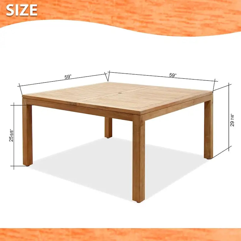 Table de jardin carrée Amazonia en teck brun - 150 cm L x 150 cm l x 76 cm H