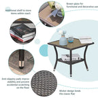 Table d'appoint carrée d'extérieur en osier, table basse de patio à 2 niveaux