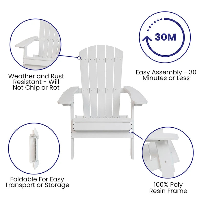Ensemble de 2 chaises Adirondack pliantes d'intérieur/extérieur avec table d'appoint - 34 cm de profondeur x 30,25 cm de largeur x 37 cm de hauteur