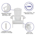 Ensemble de 2 chaises Adirondack pliantes d'intérieur/extérieur avec table d'appoint - 34 cm de profondeur x 30,25 cm de largeur x 37 cm de hauteur