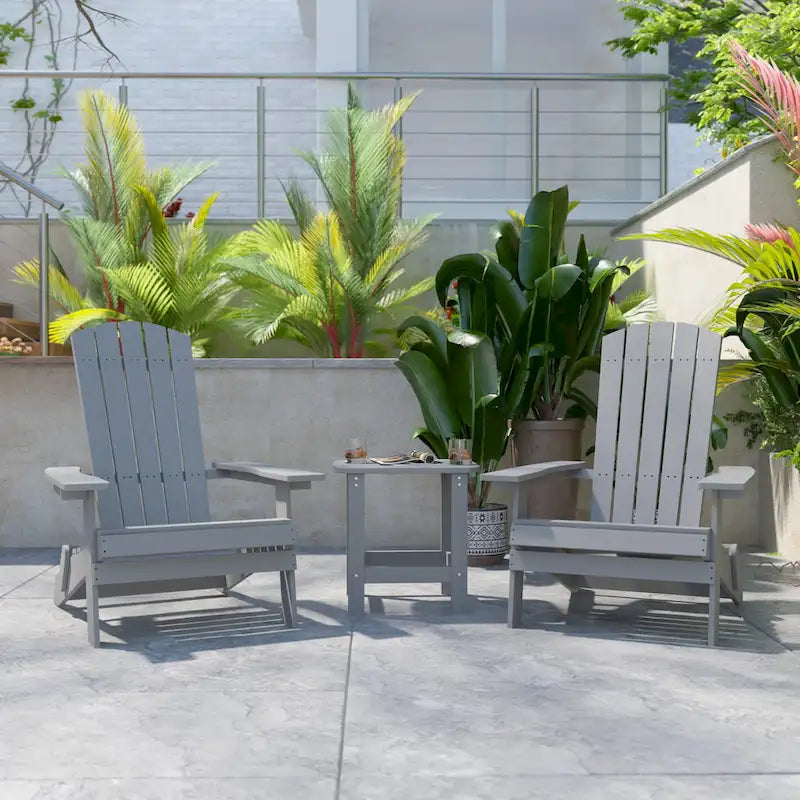 Ensemble de 2 chaises Adirondack pliantes d'intérieur/extérieur avec table d'appoint - 34 cm de profondeur x 30,25 cm de largeur x 37 cm de hauteur