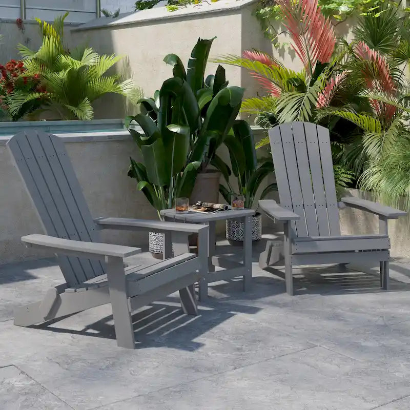 Ensemble de 2 chaises Adirondack pliantes d'intérieur/extérieur avec table d'appoint - 34 cm de profondeur x 30,25 cm de largeur x 37 cm de hauteur