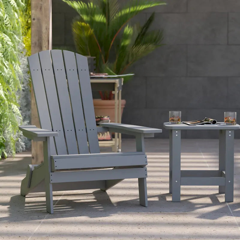 Ensemble de 2 chaises Adirondack pliantes d'intérieur/extérieur avec table d'appoint - 34 cm de profondeur x 30,25 cm de largeur x 37 cm de hauteur