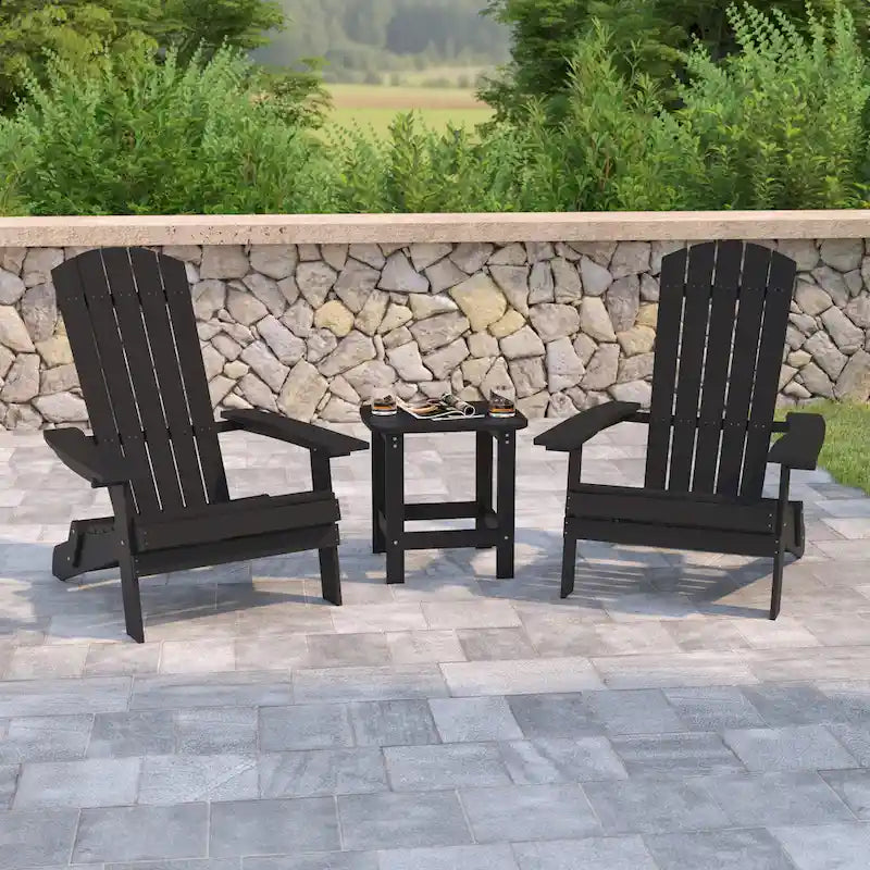 Ensemble de 2 chaises Adirondack pliantes d'intérieur/extérieur avec table d'appoint - 34 cm de profondeur x 30,25 cm de largeur x 37 cm de hauteur