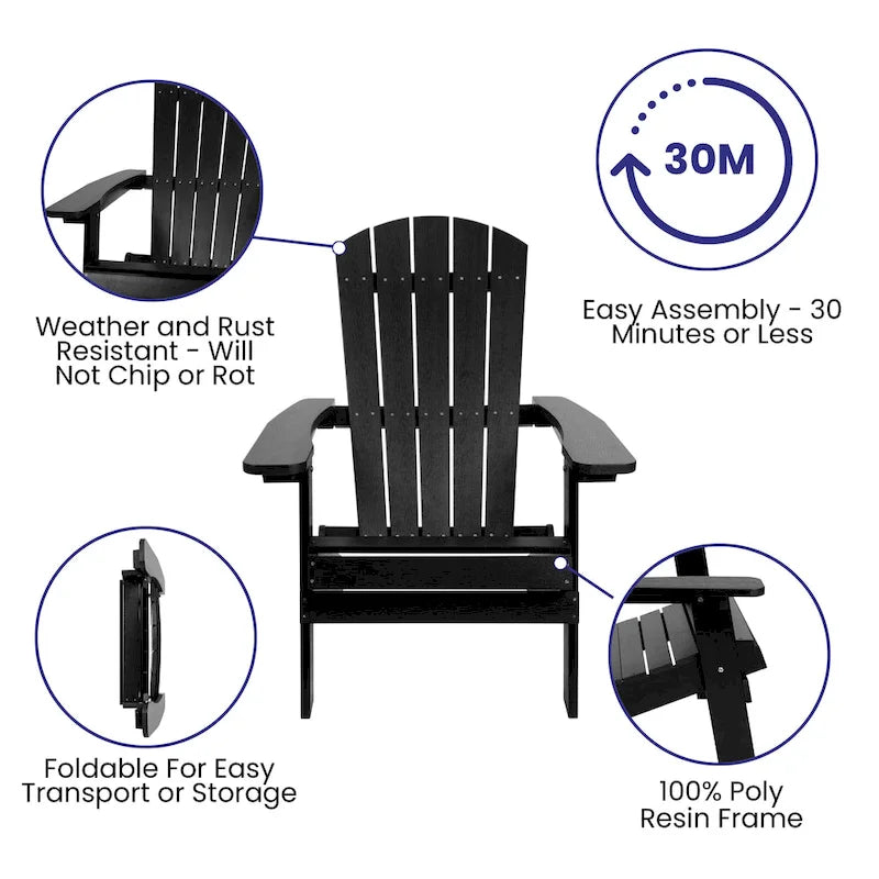 Ensemble de 2 chaises Adirondack pliantes d'intérieur/extérieur avec table d'appoint - 34 cm de profondeur x 30,25 cm de largeur x 37 cm de hauteur