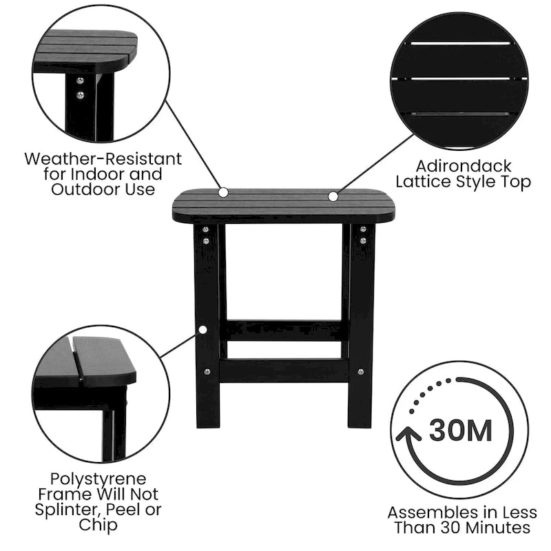 Ensemble de 2 chaises Adirondack pliantes d'intérieur/extérieur avec table d'appoint - 34 cm de profondeur x 30,25 cm de largeur x 37 cm de hauteur