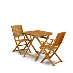 Ensemble de table pliante 3 pièces East West Furniture en bois : une table basse d'extérieur en bois d'acacia et 2 fauteuils pliants, finition huile naturelle.