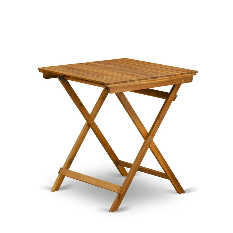 Ensemble de table pliante 3 pièces East West Furniture en bois : une table basse d'extérieur en bois d'acacia et 2 fauteuils pliants, finition huile naturelle.