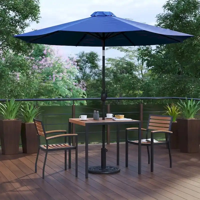 Ensemble de patio avec table de 89 cm, 2 chaises et parasol avec pied - 89,5 cm L x 89,5 cm P x 75 cm H