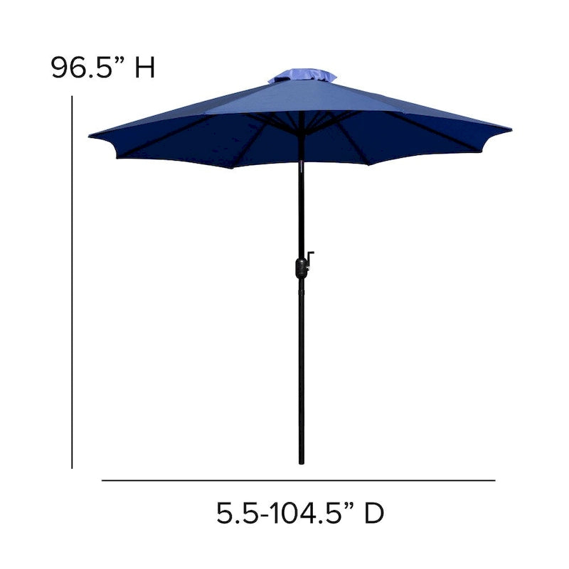 Ensemble de patio avec table de 89 cm, 2 chaises et parasol avec pied - 89,5 cm L x 89,5 cm P x 75 cm H
