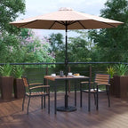 Ensemble de patio avec table de 89 cm, 2 chaises et parasol avec pied - 89,5 cm L x 89,5 cm P x 75 cm H