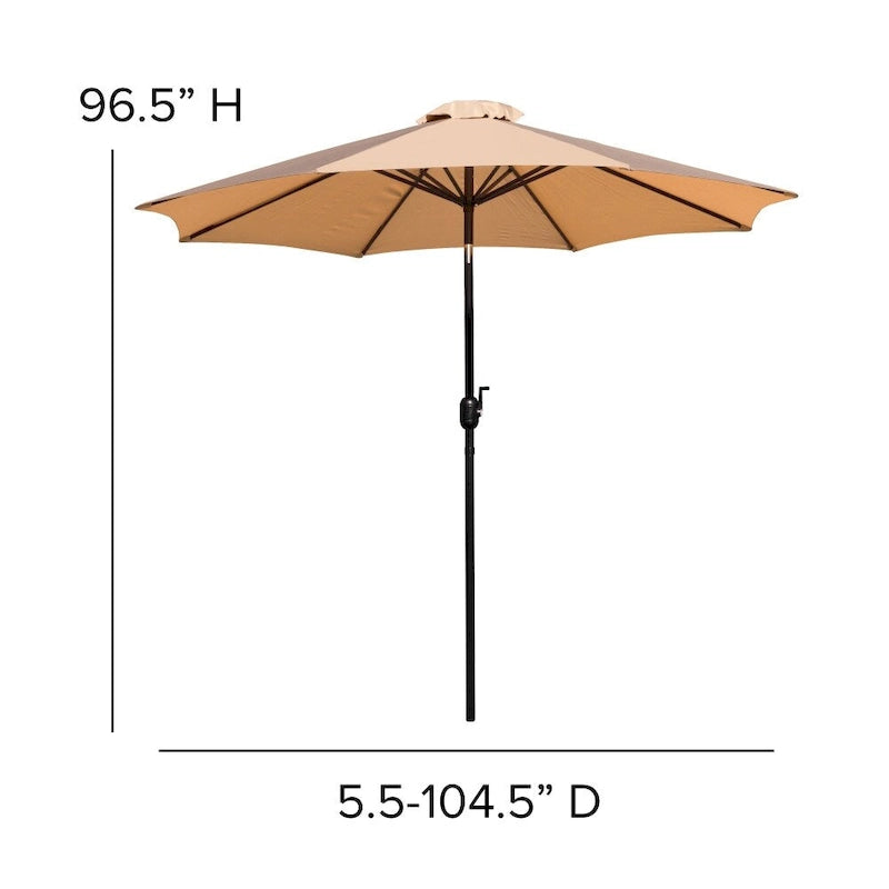 Ensemble de patio avec table de 89 cm, 2 chaises et parasol avec pied - 89,5 cm L x 89,5 cm P x 75 cm H
